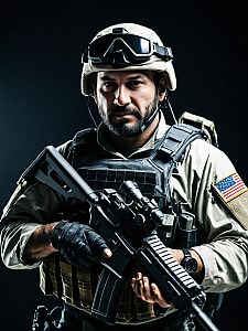 Tactical Man with Rifle in Military Gear