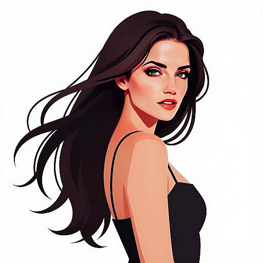 Digital Vector Art of Elegant Woman with Long Dark Hair