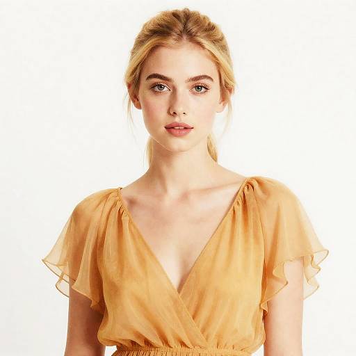Blonde Woman in Flowing Amber Sheer Blouse Portrait