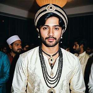 Young Man in Traditional Indian Sherwani and Turban
