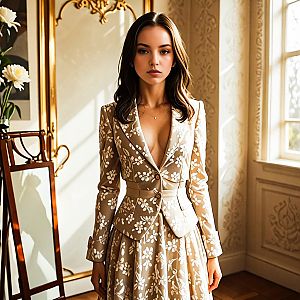 Stylish Woman in Floral Blazer in Elegant Room