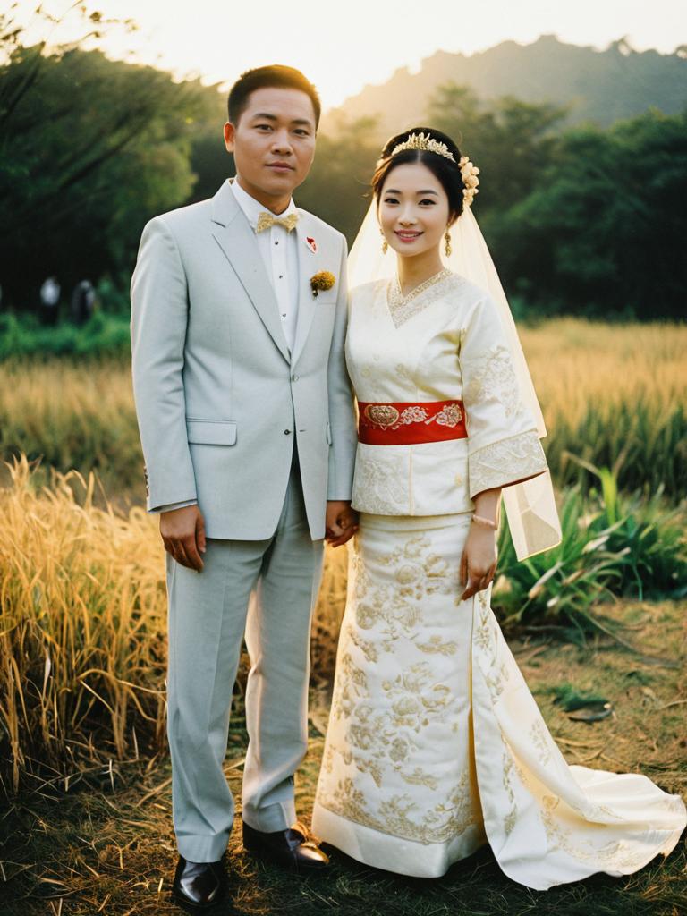 Couple in Luo Traditional Wedding Attire Outdoor Portrait at Sunset