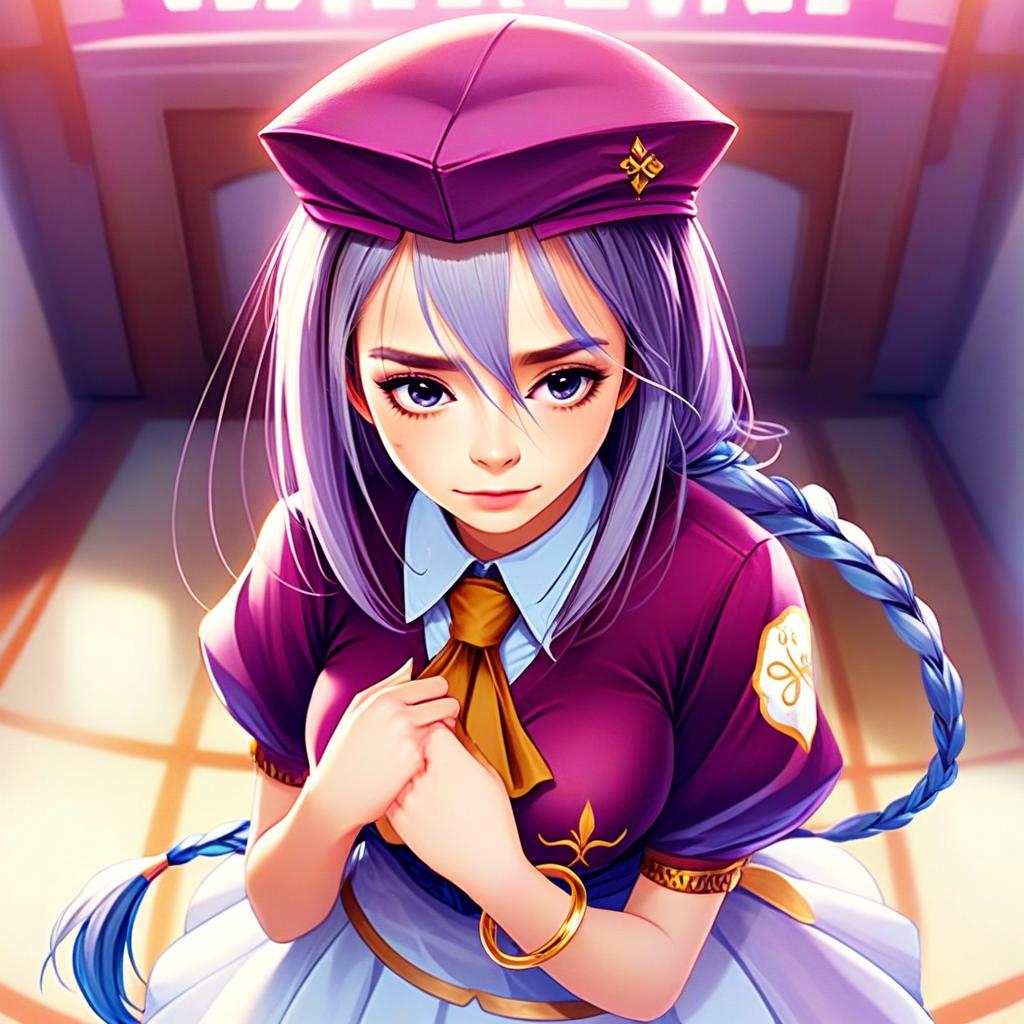 Anime Girl in Violet Uniform with Braided Hair Digital Illustration