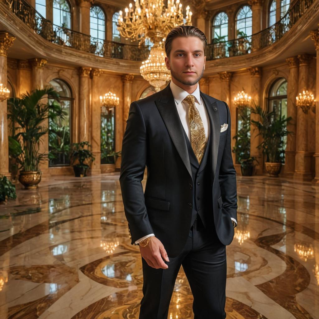 Confident Man in Formal Suit in Luxurious Room