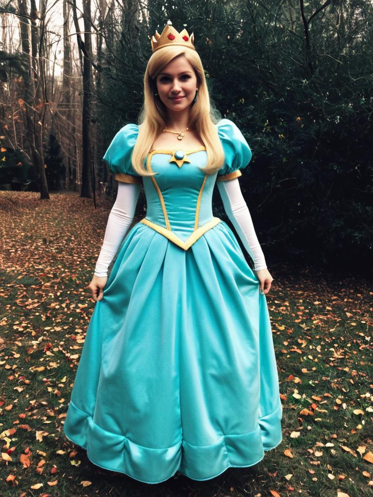Woman in Princess Rosalina Costume Blue Dress with Crown Cosplay