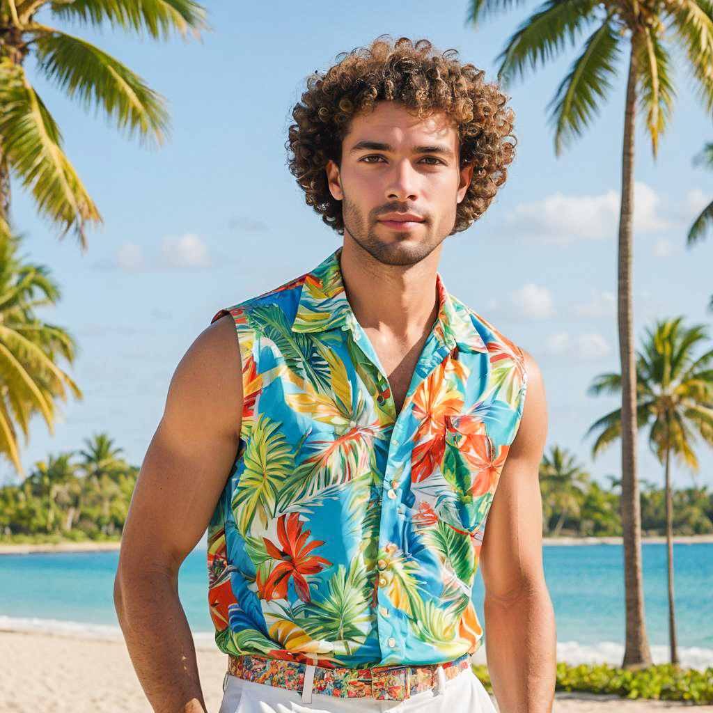 Stylish Young Man on Tropical Beach