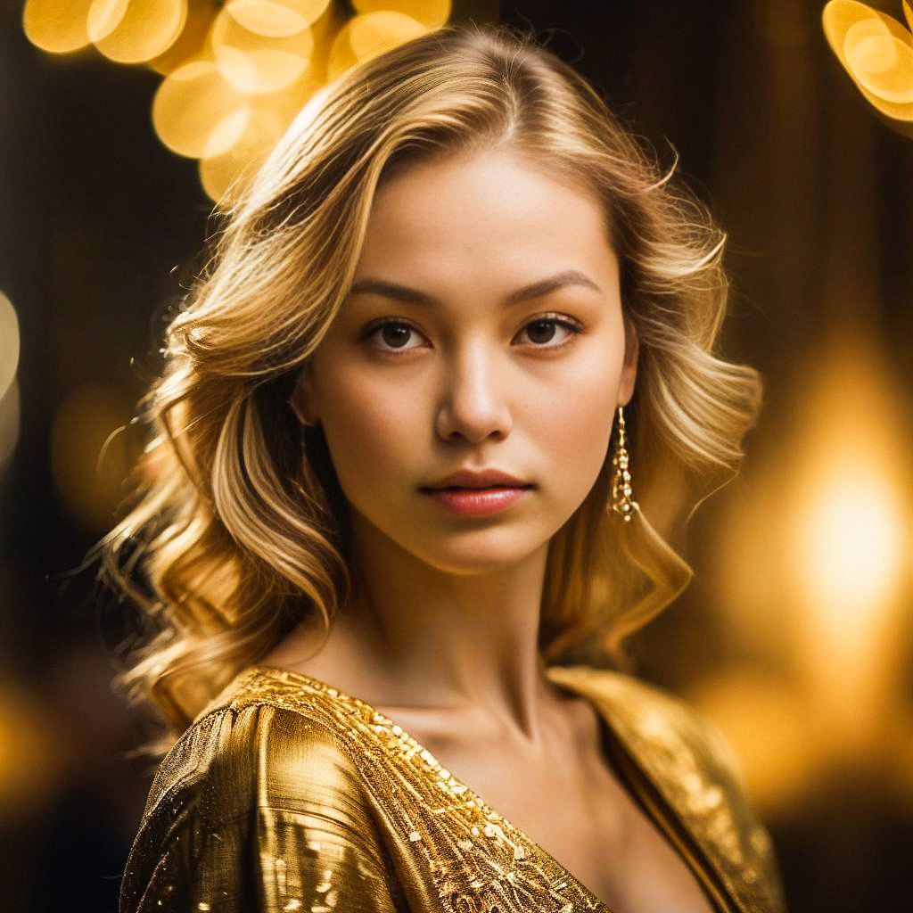 Confident Young Woman in Golden Outfit Confident Young Woman in Golden Outfit