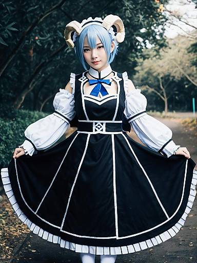 Woman Cosplaying Ram from Re:Zero Isekai Seikatsu in Maid Costume
