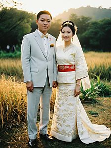 Couple in Luo Traditional Wedding Attire Outdoor Portrait at Sunset