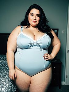 Plus Size Woman in Light Blue Bedroom Costume