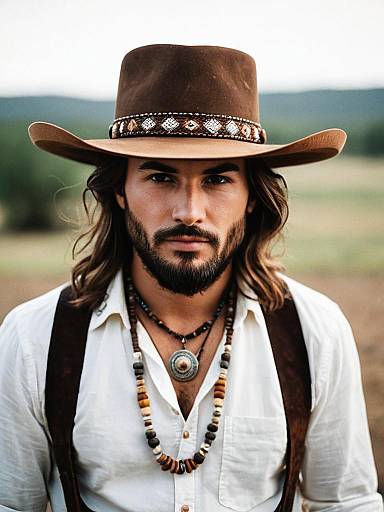 Boho Man Wedding Attire Outdoors with Beard and Hat