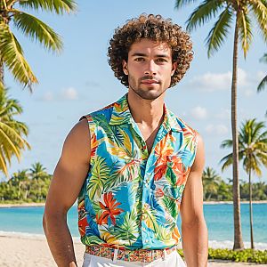 Stylish Young Man on Tropical Beach