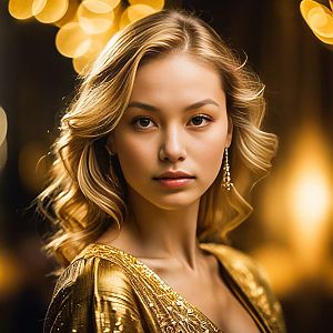 Confident Young Woman in Golden Outfit