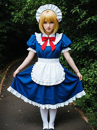 Mugetsu Touhou-Inspired Maid Cosplay in Classic Blue and White Dress