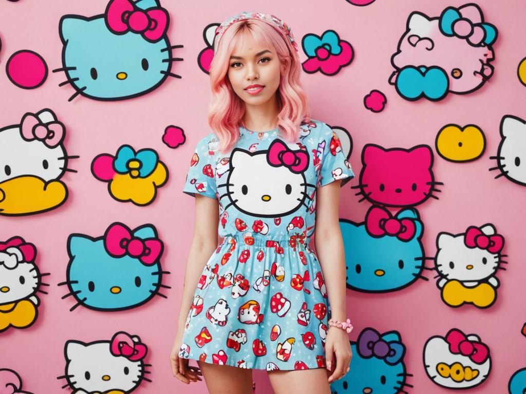 Confident Woman in Hello Kitty Outfit