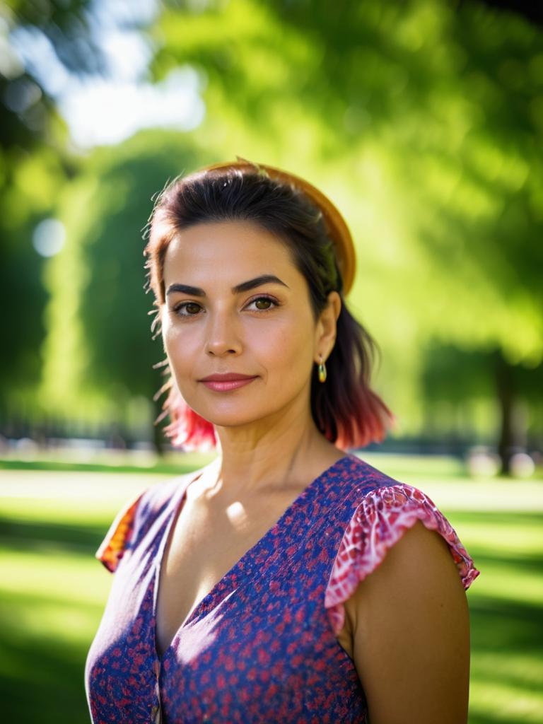 Stylish Woman in Sunlit Park