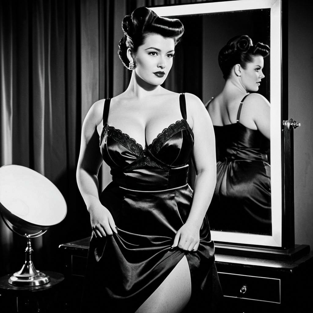 Glamorous Vintage Woman in Satin Dress