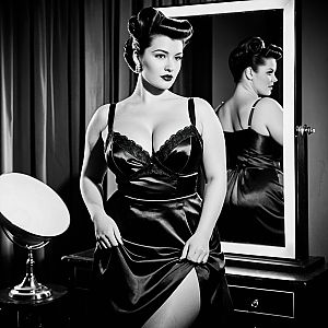 Glamorous Vintage Woman in Satin Dress