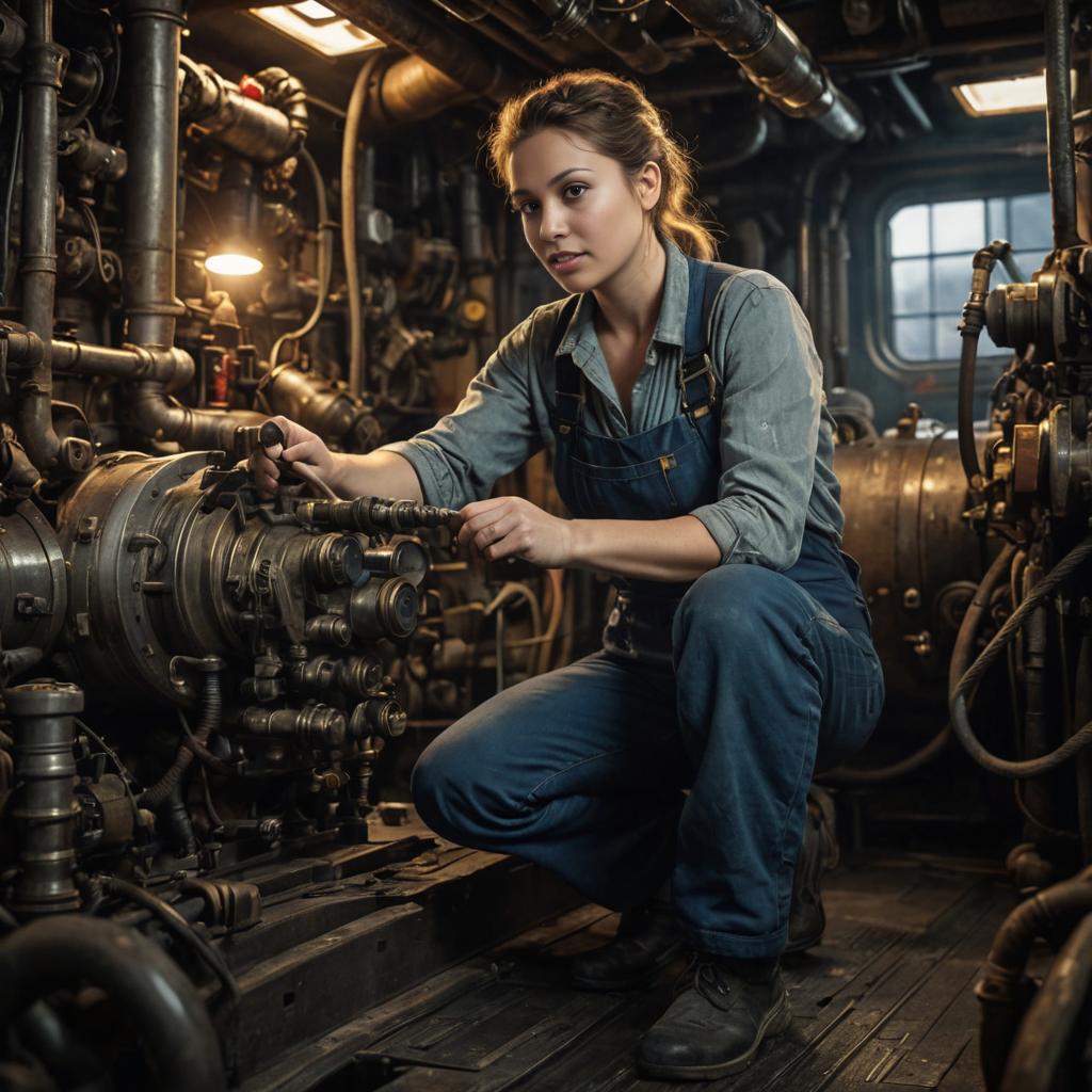 Woman Working on Machinery in Industrial Setting