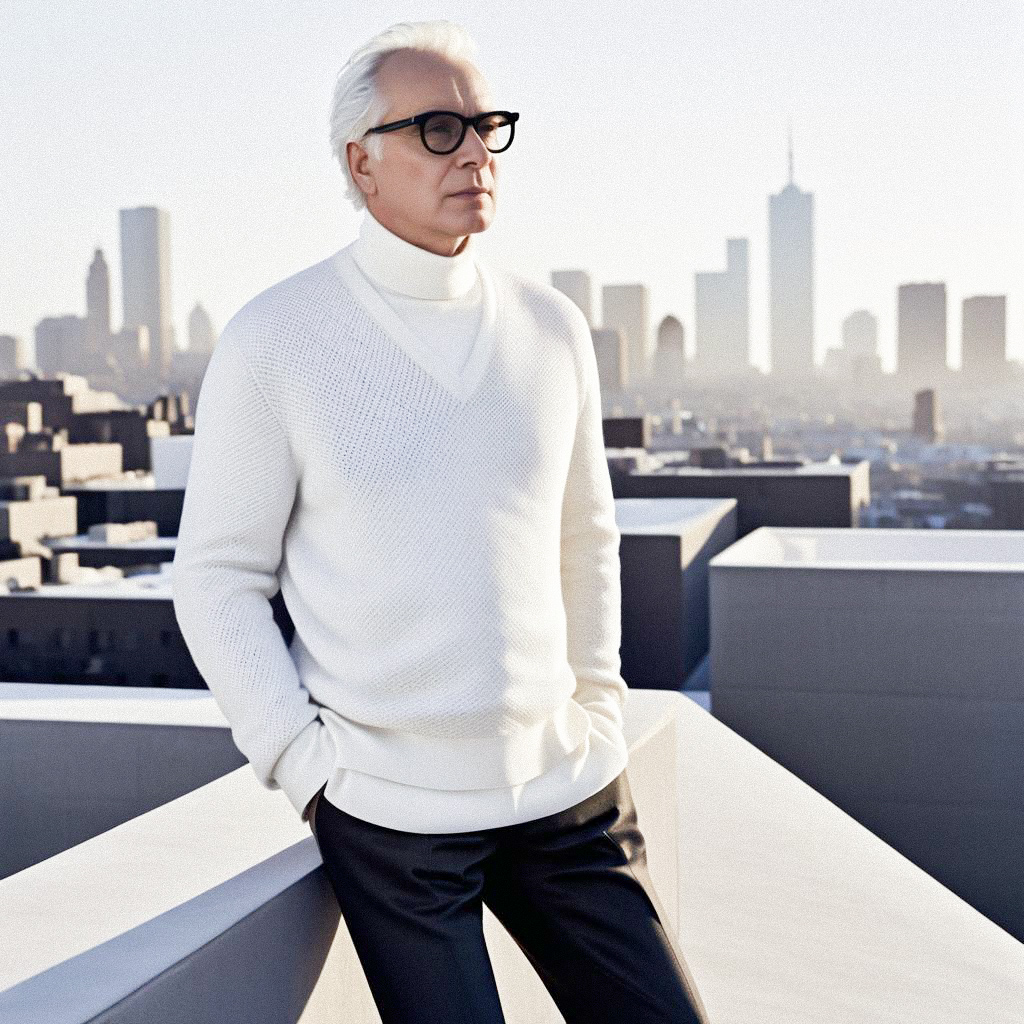 Stylish Elderly Man on Rooftop with City Skyline