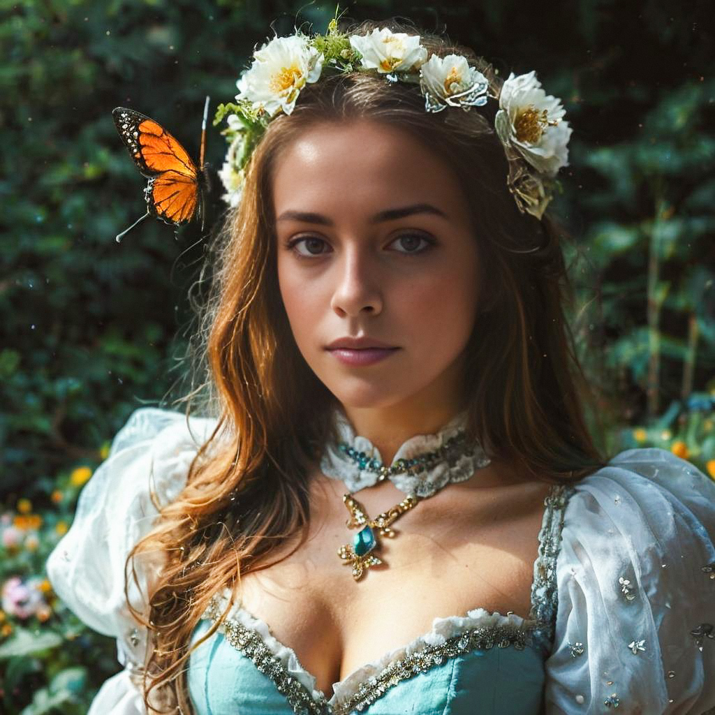 Young Woman in Renaissance Gown with Butterfly Young Woman in Renaissance Gown with Butterfly