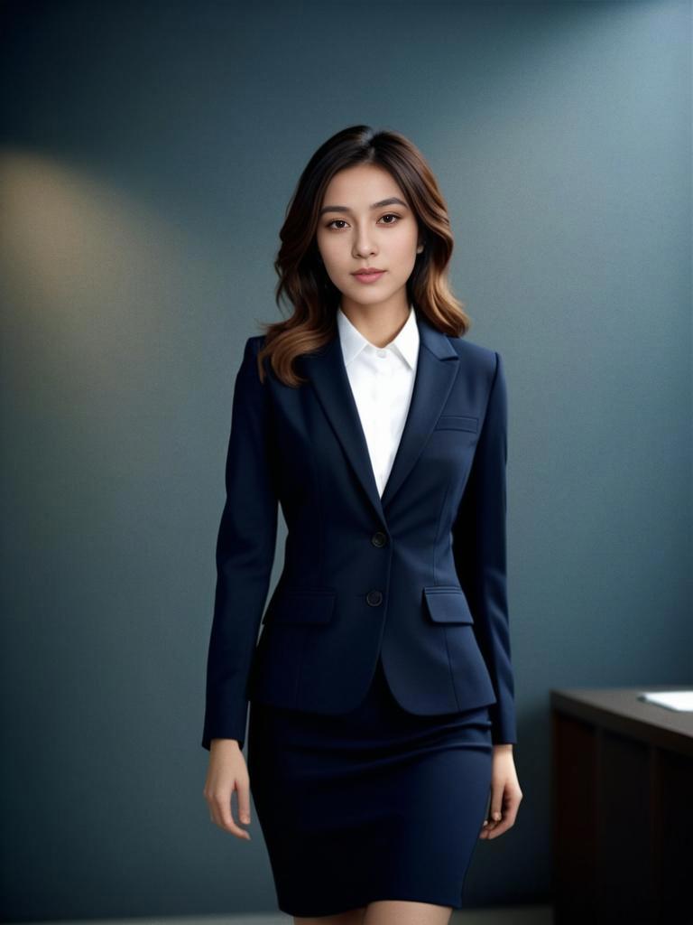 Confident Woman in Navy Business Suit