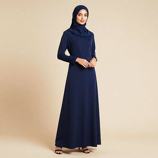 Elegant Navy Blue Muslim Dress for Women with Matching Hijab