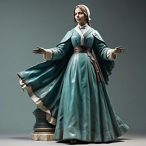 Elegant 3D Sculpture of Woman in Teal Dress