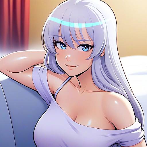 Anime Style Portrait of Woman with Silver Hair and Blue Eyes
