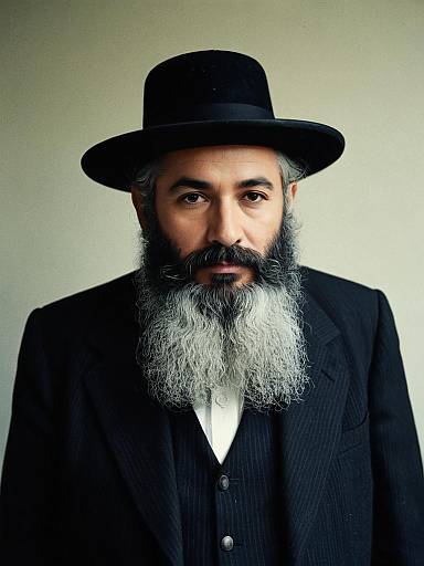 Portrait of Hasidic Man in Traditional Black Costume and Hat