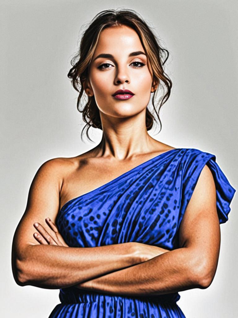 Confident Female Model in Blue Dress