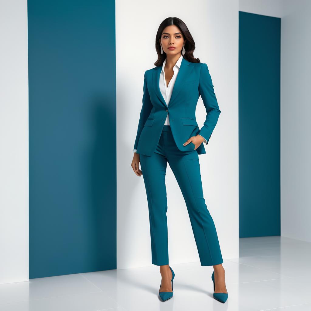 Confident Woman in Teal Suit