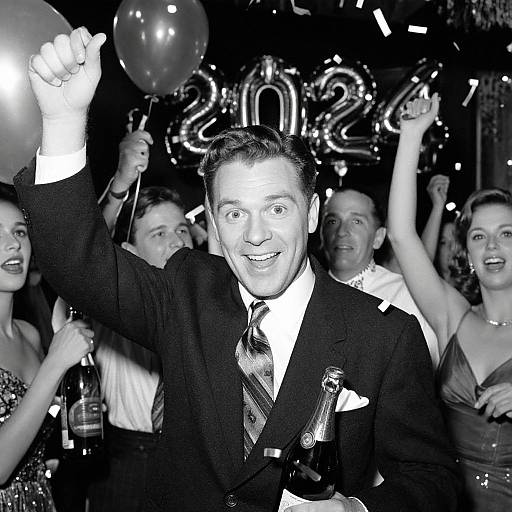 Vintage New Year's Eve 2024 Celebration with Champagne and Balloons