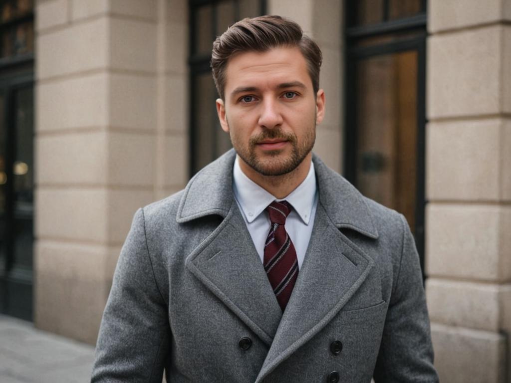 Sophisticated Man in Elegant Coat with Unique Tie-Belt