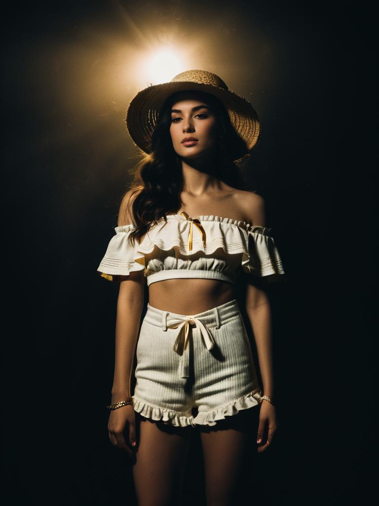 Woman Summer Chic White Two Piece Set Cropped Ruffled Bandeau Top
