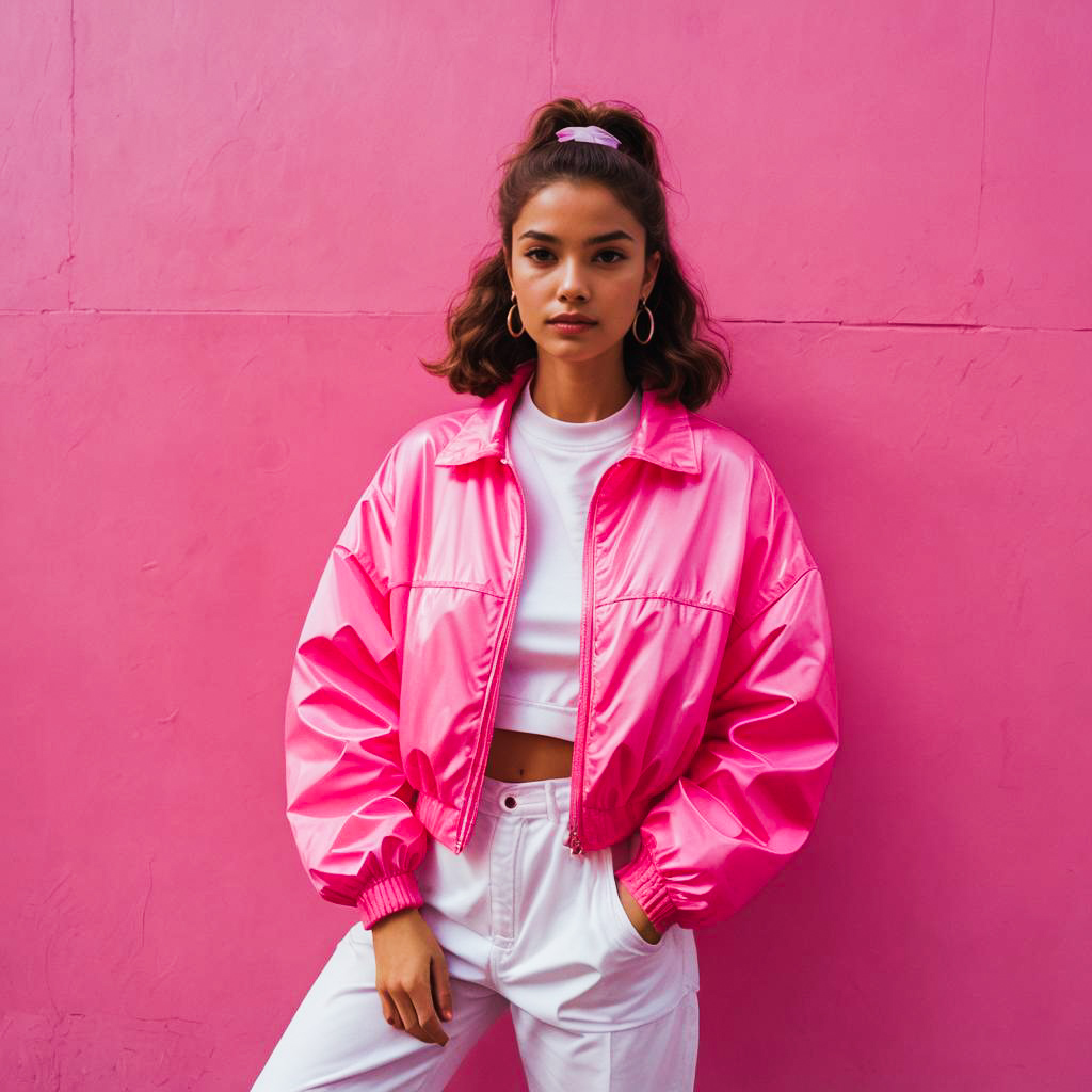 Stylish Woman in Pink Bomber Jacket