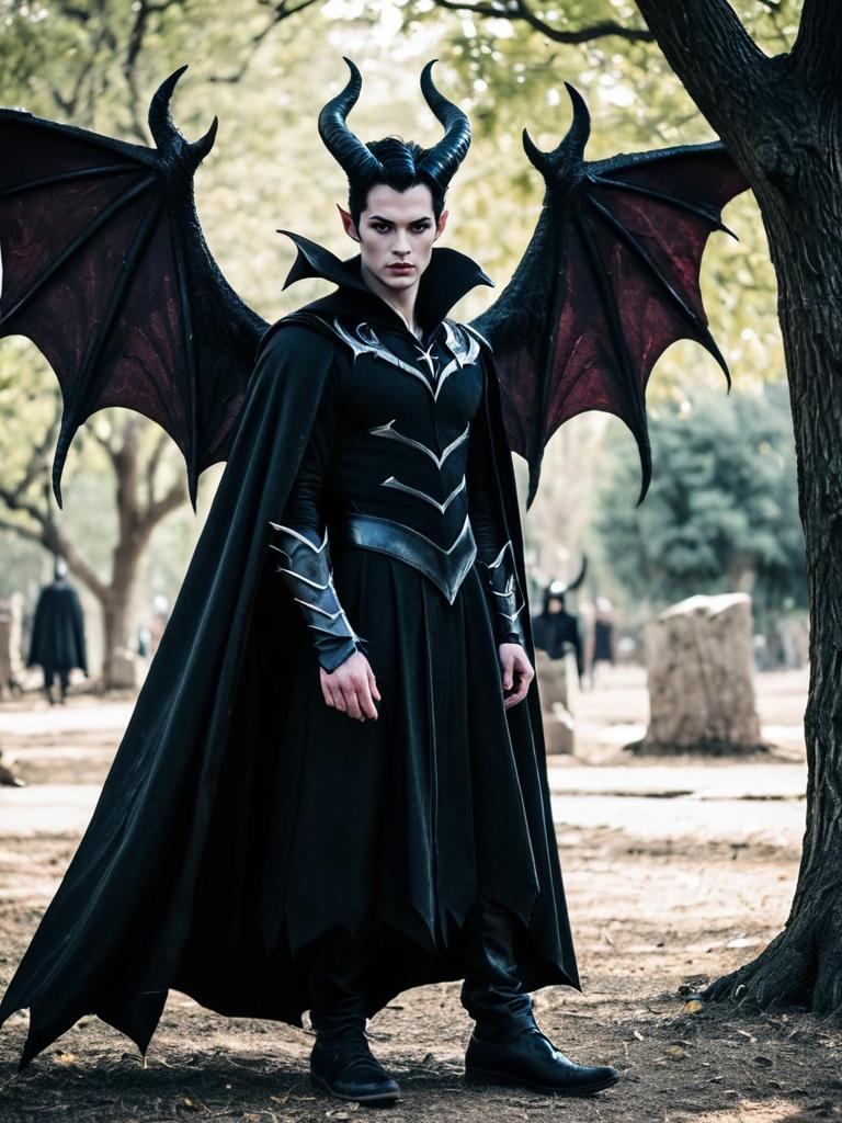 Man in Maleficent Costume with Horns and Wings Gothic Fantasy Dress