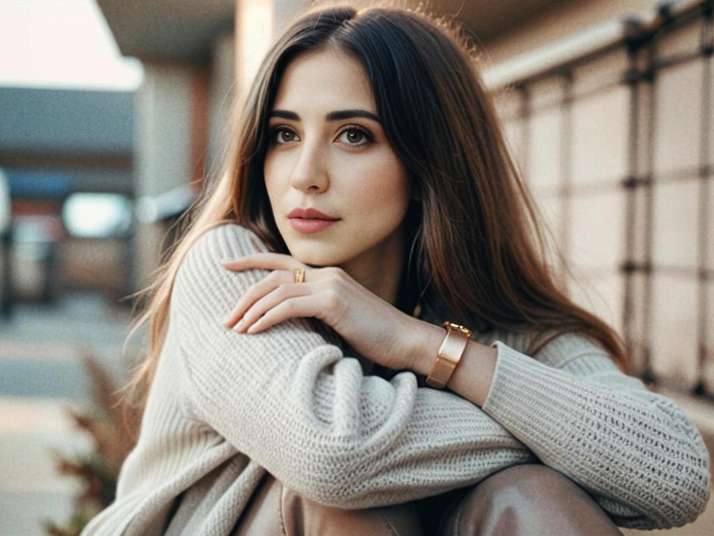 Thoughtful Woman in Cozy Sweater