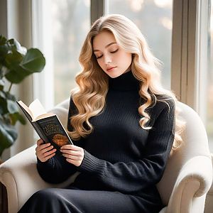Young Woman Reading in Cozy Interior