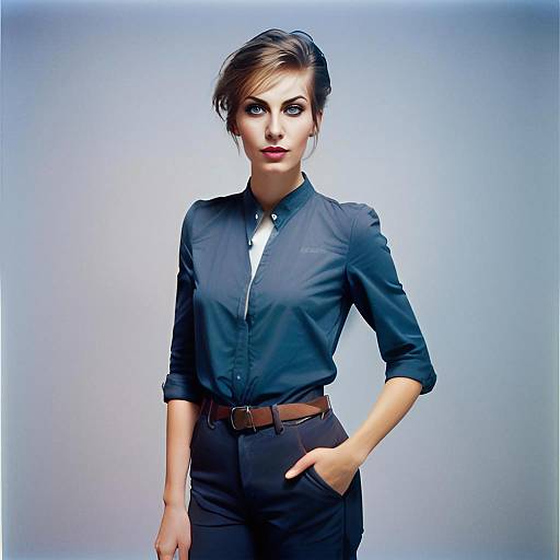 Confident Young Woman in Stylish Blue Outfit Portrait