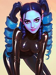 Confident Woman with Blue Twin-Tails