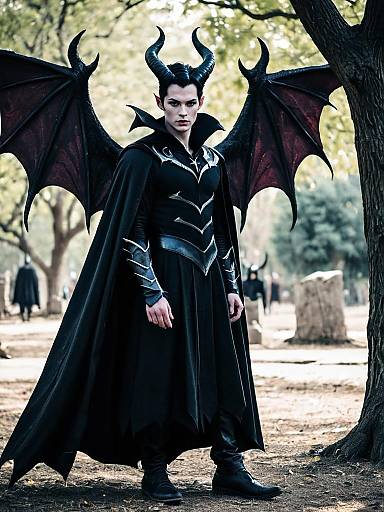 Man in Maleficent Costume with Horns and Wings Gothic Fantasy Dress