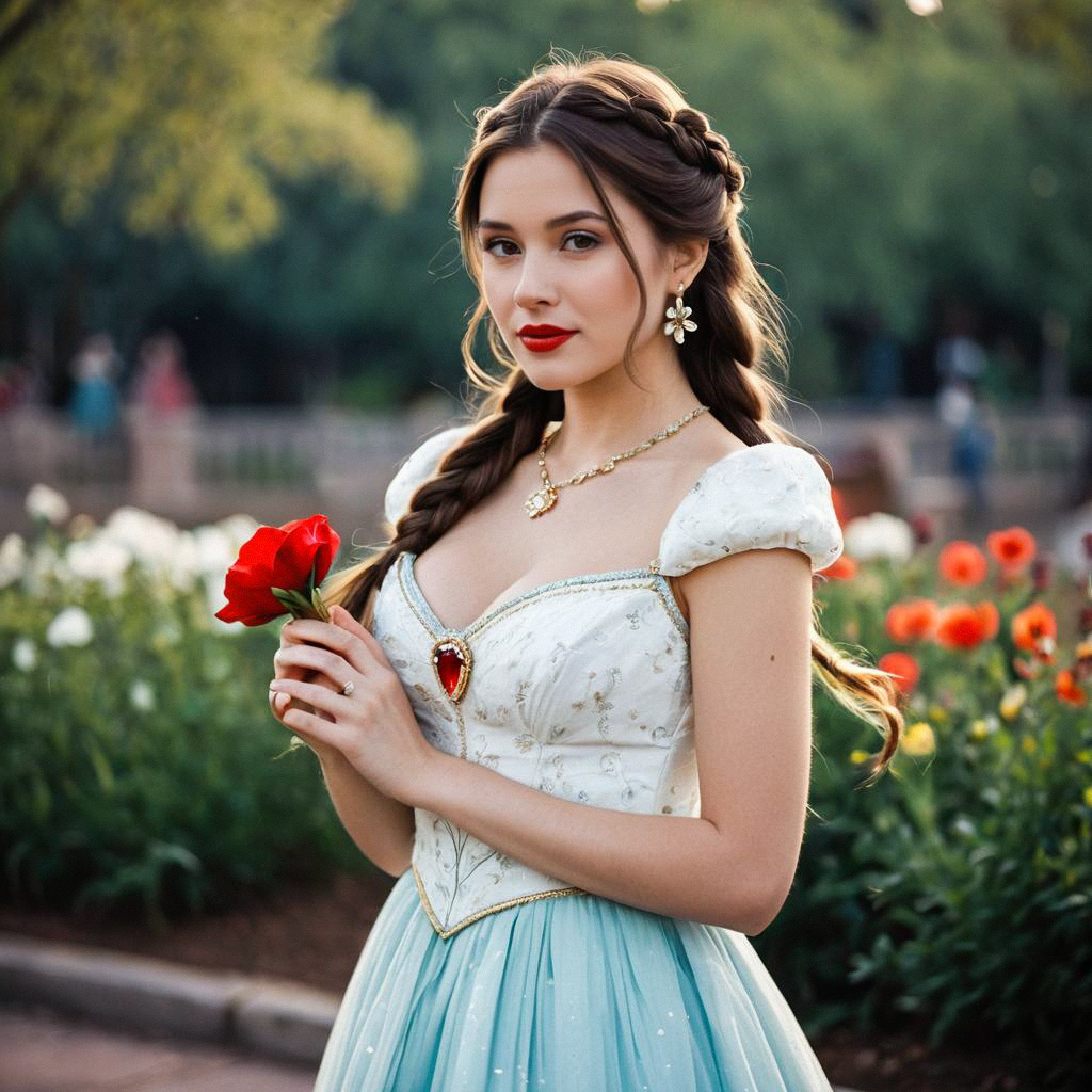 Young Woman in Vintage Gown with Red Rose Young Woman in Vintage Gown with Red Rose