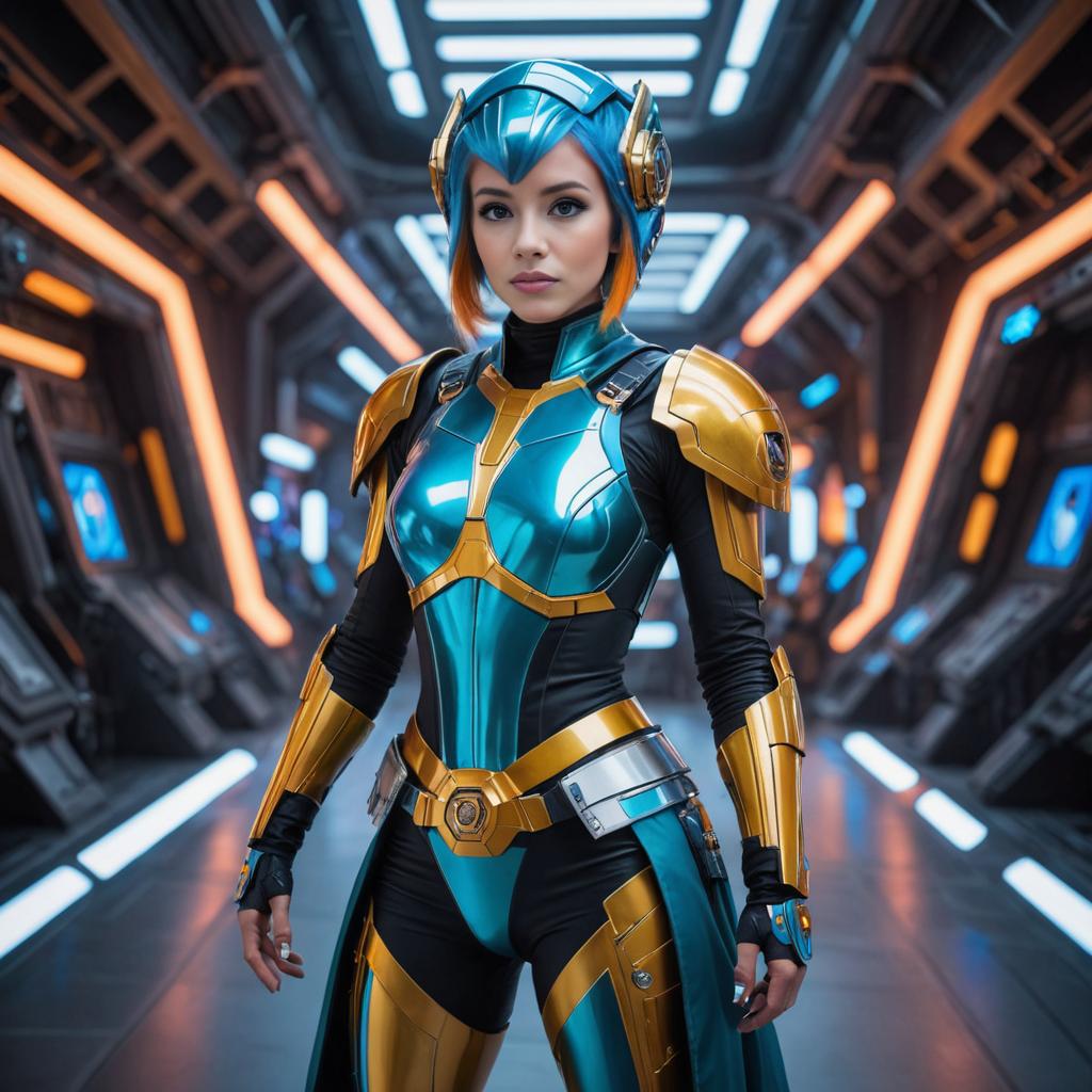 Woman in Star Wars Cosplay in Spaceship Interior