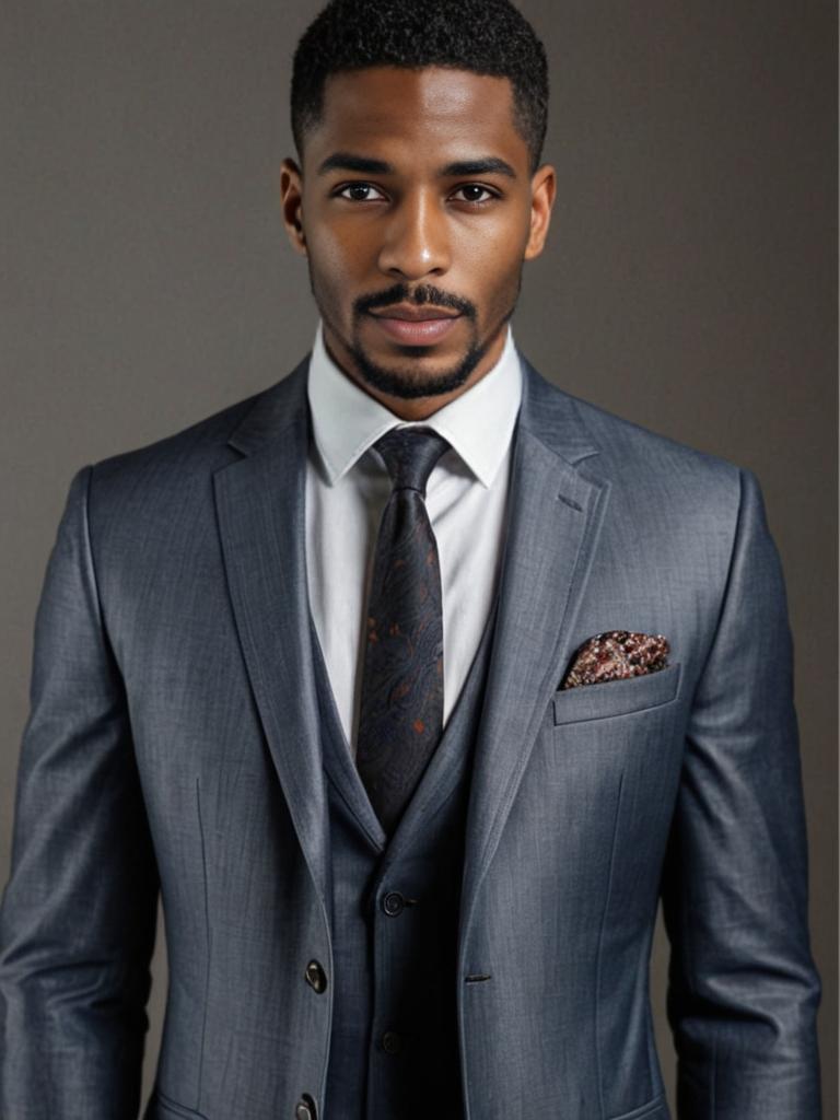 Confident young man in gray suit