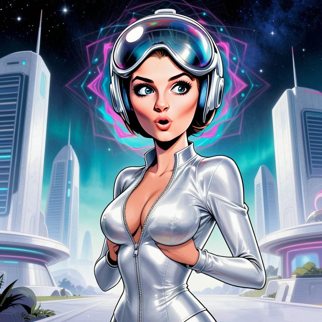 Futuristic Woman in Silver Bodysuit Sci-Fi Digital Illustration
