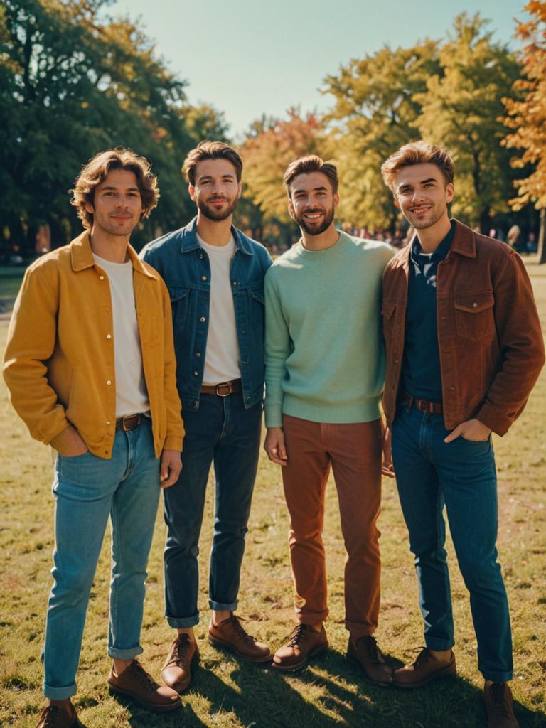 Four Male Friends in Autumn Park