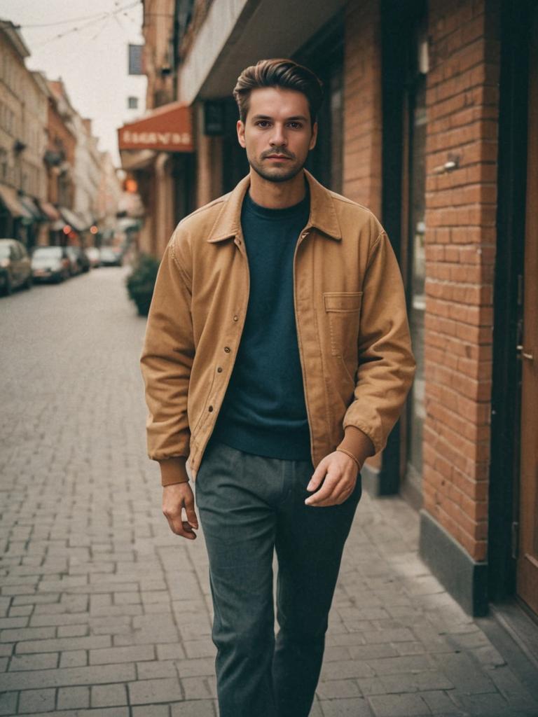 Man in Casual Fashion Walking Confidently