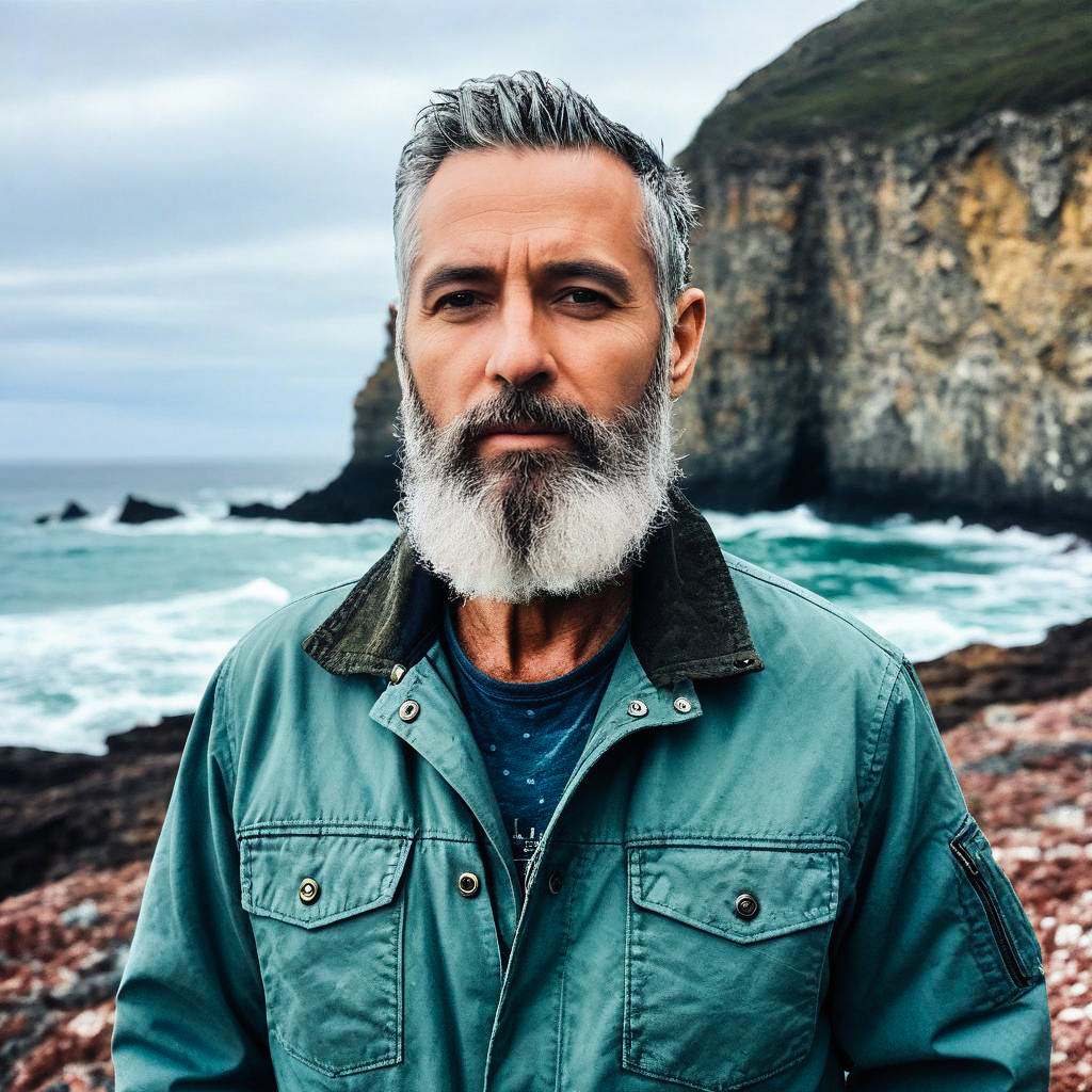 Mature Man by Coastal Cliff