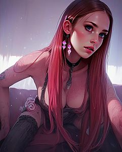 Woman with Pink Hair in Sheer Top